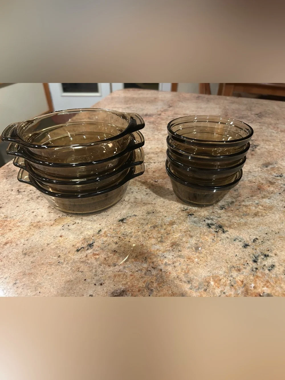 Anchor Hocking#1072 Set of 4 Amber Smoke Glass 12 oz Casserole Dishes 6.25” NWOT